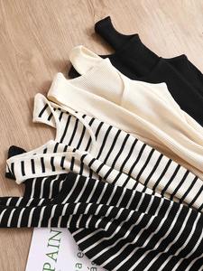 เสื้อแขนกุดลำลองลายทางทรงหลวมของผู้หญิงเสื้อกล้ามคอกลมและเปิดไหล่สำหรับกลางแจ้งฤดูร้อน - Product Image 4