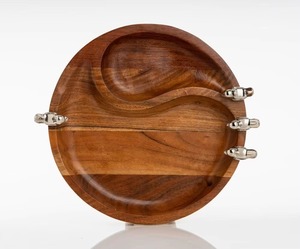 Servidor de Chip y Dip de 2 secciones redondo de alto estándar con pájaros decorativos de Metal, bandeja de madera clásica Vintage única moderna - Product Image 2