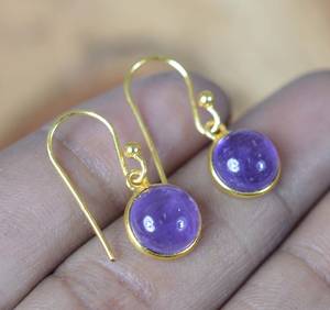 Pendientes de amatista púrpura, Plata de Ley 925, superposición de oro de 18 quilates, gancho hecho a mano, regalo de joyería - Product Image 4