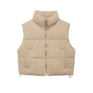 Chaleco Corto Acolchado para Mujer, Terciopelo Grueso, para Exteriores, 100% Poliéster, con Cremallera, Transpirable, Ecológico, Uniforme de Trabajo de Invierno - Product Image 1