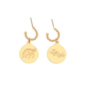 Pendientes Ztyle Taurus Zodiac de acero chapado en oro de 12 quilates para mujer - Product Image 1