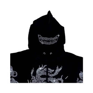 Sweat à capuche bling de haute qualité avec string et strass logo personnalisé sweat à capuche en coton surdimensionné sweat à capuche avec strass personnalisé - Product Image 6