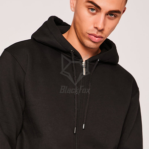 Men's Black Hooded Tracksuit Full <b>Zip</b> Casual Two Piece Set Solid Color Cotton Sweatshirt and Pants Autumn Wear - Product Image 6