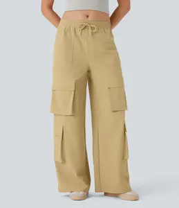 Pantalons de jogging pour femmes de haute qualité, taille mi-haute, logo personnalisé, design simple avec fermeture à cordon pour la saison d'automne - Product Image 6