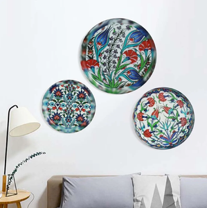 Plaques murales turques plaque murale en métal autocollant émail fleur autocollant plat noir service Table haut accessoires de noël en gros - Product Image 5