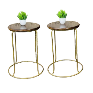 Mesa auxiliar decorativa moderna de aluminio para el hogar y la Oficina con acabado de Color marrón Base de Pilar clásica hecha a mano Tapa redonda - Product Image 3