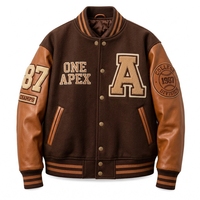 Blouson universitaire en cuir marron personnalisé, style bomber streetwear, avec écussons en chenille, fournisseur OEM ODM marque privée US