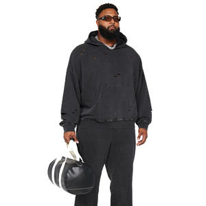 Sudadera con capucha lavada Vintage de alta calidad para hombre, detalles desgastados, hombro caído, bolsillo de canguro, sudadera amigable con el invierno - Product Image 5