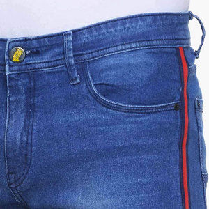 Pantalones Cortos Bermuda de Mezclilla Azul para Hombre, Cintura Media, Estilo Vintage con Rayas Laterales, Cintura Elástica, Tela de Algodón Lavado, Ecológicos, de Secado Rápido - Product Image 6