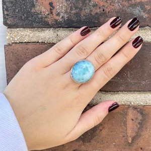 Anillo de Plata de Ley 925, anillo hecho a mano con piedra Larimar, diseño minimalista de doble banda, anillo de compromiso de aniversario de boda para mujer - Product Image 4