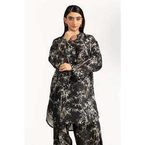 Conjunto Casual de Dos Piezas con Estampado de Rayas Negras Zari para Mujer, Talla XXS, Shorts de Chifón - Product Image 1