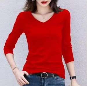 Camisa de mujer con logotipo personalizado, Top básico de algodón con cuello en V para mujer, tela tejida 100%, manga larga, estilo informal transpirable para primavera - Product Image 5