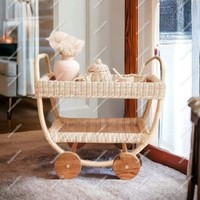 Chariot à thé en rotin fabriqué à la main écologique robuste et merveilleux jouets pour enfants semblant jouer chariot à thé en osier poussettes pour bébés landaus