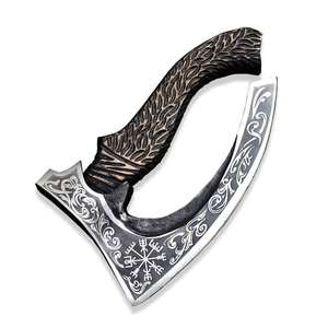 Hache à pizza Viking DIY en acier à haute teneur en carbone forgé à la main, avec manche en bois gravé et étui en cuir – Vente chaude, haute qualité - Product Image 4