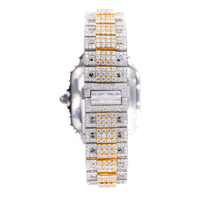 Bracelet de ceinture en diamant de laboratoire automatique personnalisé de luxe montre étincelante pour hommes et femmes en acier inoxydable blanc et jaune - Product Image 4