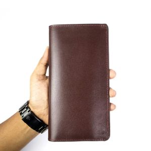 Long portefeuille en cuir véritable marron avec logo personnalisé et chambres de téléphone à vendre Long portefeuille pour hommes - Product Image 1