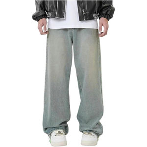 Jeans amples personnalisés de qualité supérieure, délavés à l'acide, style baggy, à jambes larges, déchirés au laser, pour hommes - Product Image 1