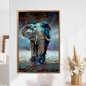 Printed Canvas: Modern Blue Tones Elephant Art for Home Decor,Gold <b>Framed</b> - Product Image 1