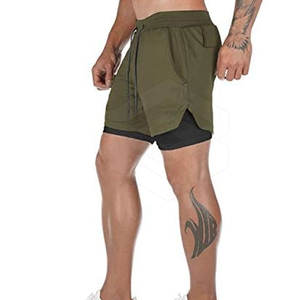 Pantalones cortos deportivos de doble capa personalizados para hombre, ropa de fitness cómoda hecha en fábrica con cierre de cintura elástica - Product Image 1
