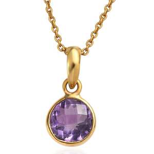 Collar de amatista púrpura redondo de lujo para mujer, joyería minimalista de piedra natal de febrero, collar elegante chapado en oro de 18 quilates delicado - Product Image 1