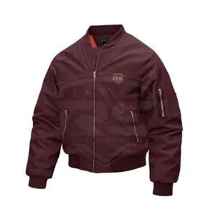 Jaket musim semi untuk pria, mantel penahan angin warna Maroon, jaket Bomber kasual warna polos musim semi untuk pria