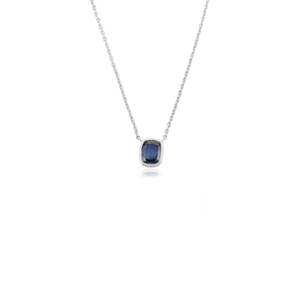 Nuevas llegadas estilo clásico buena calidad Octágono corte Azul zafiro K14 oro blanco piedra única colgante collar bisel ajuste - Product Image 5