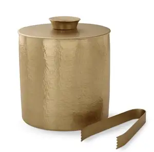 Modern Style Hammered Design Handle Double Walled Ice Bucket Inside Lid Champagne Holding Bucket Bar Accessories