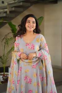 Última hermosa ropa ocasional Venta caliente Atractivo Faux Georgette vestido con trabajo impreso Moda de mujer a precio barato - Product Image 2