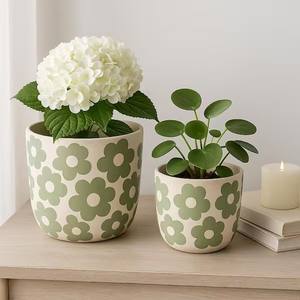 Juego de Macetas de Cerámica con Diseño Floral, Duraderas, Decorativas para Interiores, Elegantes y Modernas para el Hogar - Product Image 1