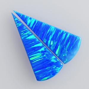 Par de Ópalos de Fuego Azul Verde Brillante, Corte Trillón, Cabujón de 38x15x2 MM, Hermosa Piedra Preciosa Brillante para Joyería Fina - Product Image 2
