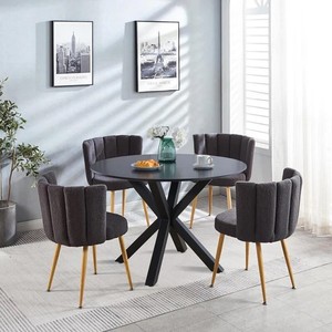 Table à manger ronde en aluminium noir avec pied croisé mobilier de cuisine moderne salle à manger table circulaire de style contemporain - Product Image 3