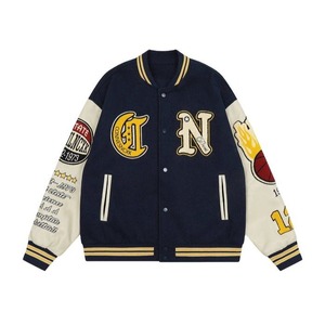 2025 Top Design personnalisé hommes mode cuir Pu manches épissure Argyle bouton Baseball Varsity veste - Product Image 3