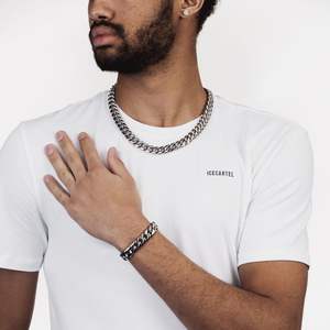 สร้อยข้อมือแบบ Cuban Link สีเงินขนาด 14 มม. ชุบโรเดียมและทอง สร้อยข้อมือเทนนิสทองเหลืองสไตล์คลาสสิกแบบศาสนา ประดับมุกและเพชร - Product Image 3