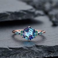 Bague de fiançailles et de mariage hexagonale en Alexandrite, en argent sterling 925 plaqué or 14 carats et or rose, bijou classique en pierre précieuse pour fête