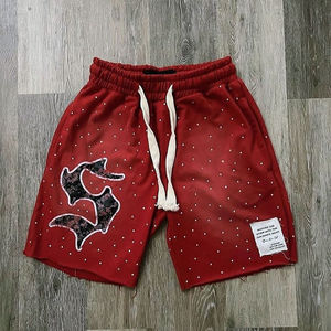 Rhinestones Acid Wash and Distressed Embroidery Printed Custom Summer Rhinestone Applique Streetwear <b>Shorts</b> <b>Men</b> <b>Shorts</b> For <b>Men</b> - Product Image 1