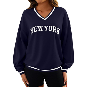 Personnalisé de haute qualité femmes sweats femmes vêtements sport bonne impression logo pull col en v manches longues haut court sweat-shirt - Product Image 2