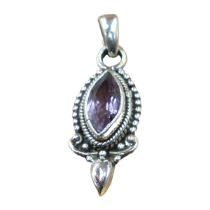 Natural <b>Amethyst</b> Marquise Shape 925 Sterling Silver Handmade Vintage Beaded Pendant <b>Necklace</b> Jewelry for Women Her Girlfriend - Product Image 1