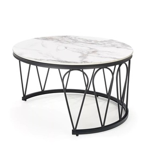 Juego de Mesa de Centro Moderno de Metal Negro con Tapa de Mármol, Diseño Elegante Encajable, Base Resistente, Centro de Mesa Estilizado para Decoración de Sala de Estar - Product Image 2