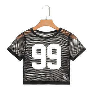 Short Sleeve <b>Women</b> Open <b>Mesh</b> Crop T Shirt Breathable Summer Print Casual Crew Neck Yoga Gym Sportswear Streetwear <b>Top</b> - Product Image 3