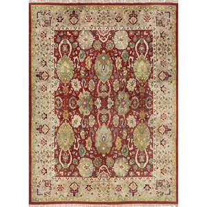 Tapis Aalam Jaipur US vert noué à la main en laine, grand tapis rectangulaire Pae-5557 à motif médaillon pour couloir et salon - Product Image 1
