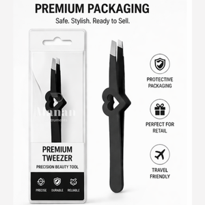Pinzas para Cejas Negras de Acero Inoxidable con Punta Inclinada, Herramienta de Belleza para Depilación de Precisión, Agarre en Forma de Corazón Antideslizante - Product Image 6