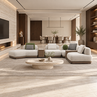 Canapé modulaire en tissu crème de luxe moderne avec table d'appoint intégrée, meubles sur mesure pour salon de villa