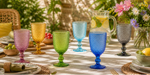 Ensemble de 6 verres à boire artisanaux durables, gobelets gravés 30 cl (10 fl oz) multicolores en verre coloré, pour glace pilée, par Excelsa - Product Image 4