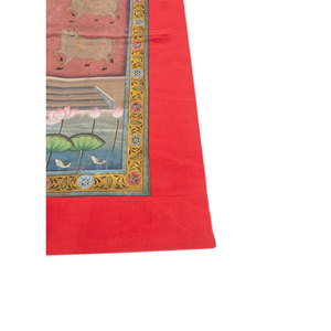 Art mural et tapisserie en tissu de coton bohème rouge et orange style Pichwai pour décoration extérieure et chambre, motif de Noël panoramique - Product Image 4