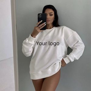 Sweat-shirt à col rond en polaire surdimensionné avec logo personnalisé pour femmes Pull à capuche avec techniques imprimées pour automne hiver tenue décontracté - Product Image 4