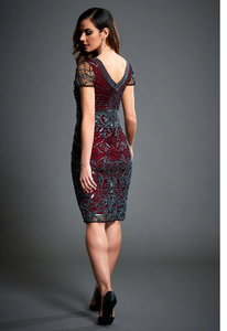 Elegante vestido de cóctel de noche para mujer, transpirable, de malla polivinílica, perlas antiestáticas, bordado de cuentas, recto hasta la rodilla - Product Image 3