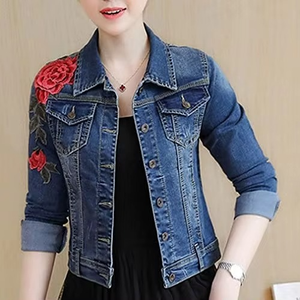 Chaqueta Bomber Vaquera de Invierno para Mujer, de Alta Calidad, Color Sólido, Media Manga, Informal, Tejida en Algodón, Transpirable y Ecológica - Product Image 1