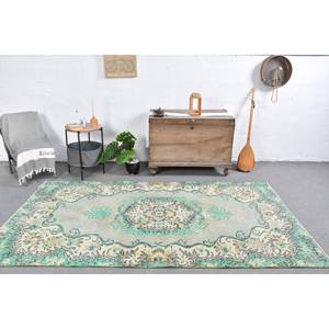 Tapis en laine Patchwork Beige vert classique 4.9X8.7 pieds Design Aubusson turc pour salon chevet couloir Latex Rectangle - Product Image 1