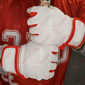 Gants de frappe de baseball à manchette courte à fermeture à crochet et à boucle de qualité supérieure en combinaison de couleurs rouge et blanc - Product Image 5