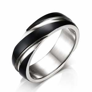 Jeulia Trendy <b>Black</b> <b>Titanium</b> Steel Wedding Band <b>Ring</b> - Product Image 2